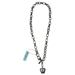 New Men's Silver Tone Patina Crown Necklace Thick Chain Stigma